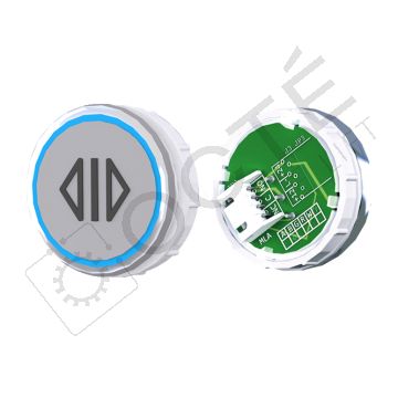 Bouton VENUS XL S. Braille Col. Inox fond gris JST bleu OUVERTURE