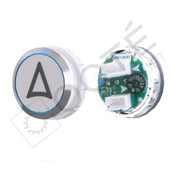 Bouton ACHILLE S. Braille Col. Inox fond gris BUS bleu FLECHE