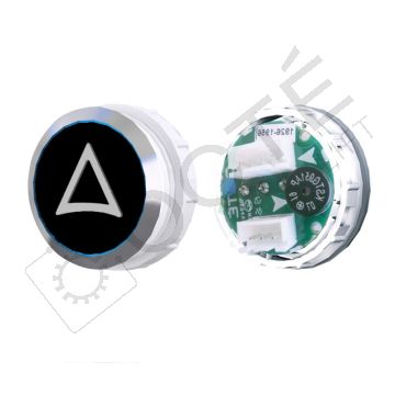 Bouton ACHILLE S. Braille Col. Inox fond noir BUS bleu FLECHE