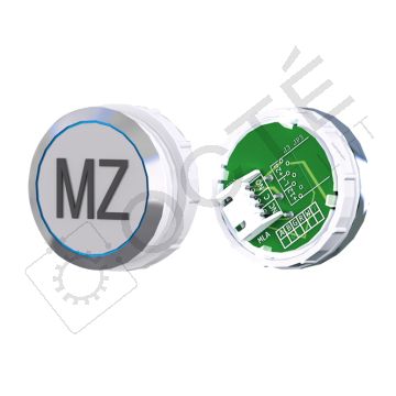 Bouton ACHILLE Braille Col. Inox fond gris JST bleu MZ