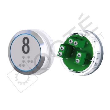 Bouton ACHILLE Braille Col. Inox fond gris Vis (1 ct) bleu 8