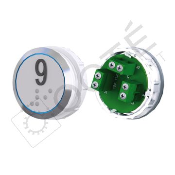 Bouton ACHILLE Braille Col. Inox fond gris Vis (1 ct) bleu 9