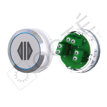 Bouton ACHILLE S. Braille Col. Inox fond gris Vis (1 ct) bleu OUVERTURE