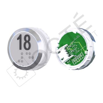 Bouton ACHILLE Braille Col. Inox fond gris JST blanc 18