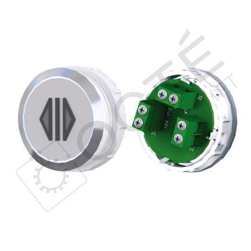 Bouton ACHILLE S. Braille Col. Inox fond gris Vis (1 ct) blanc OUVERTURE