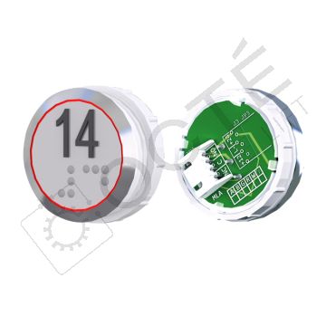 Bouton ACHILLE Braille Col. Inox fond gris JST rouge 14