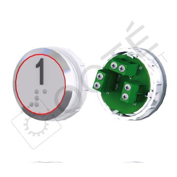 Bouton ACHILLE Braille Col. Inox fond gris Vis (1 ct) rouge 1