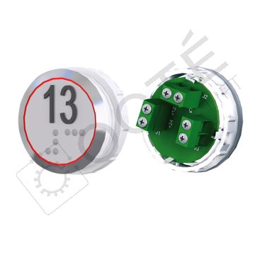 Bouton ACHILLE Braille Col. Inox fond gris Vis (1 ct) rouge 13