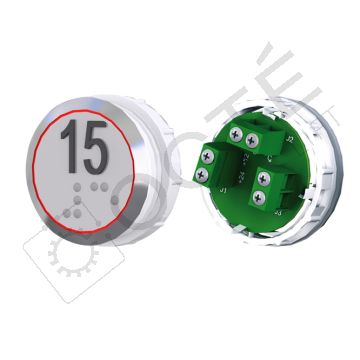 Bouton ACHILLE Braille Col. Inox fond gris Vis (1 ct) rouge 15