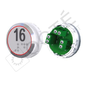 Bouton ACHILLE Braille Col. Inox fond gris Vis (1 ct) rouge 16